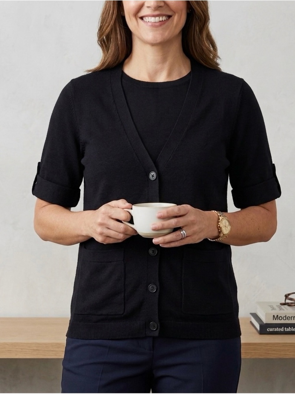 NWT Philosophy Dane Lewis NWT Black Short Sleeve Button Cardigan Sweater XL